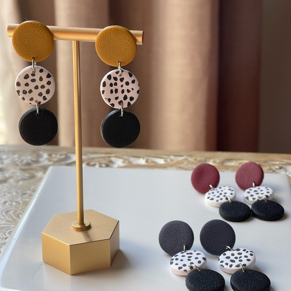 All my earrings are handmade w/ love. polymer clay, hypoallergenic compo…